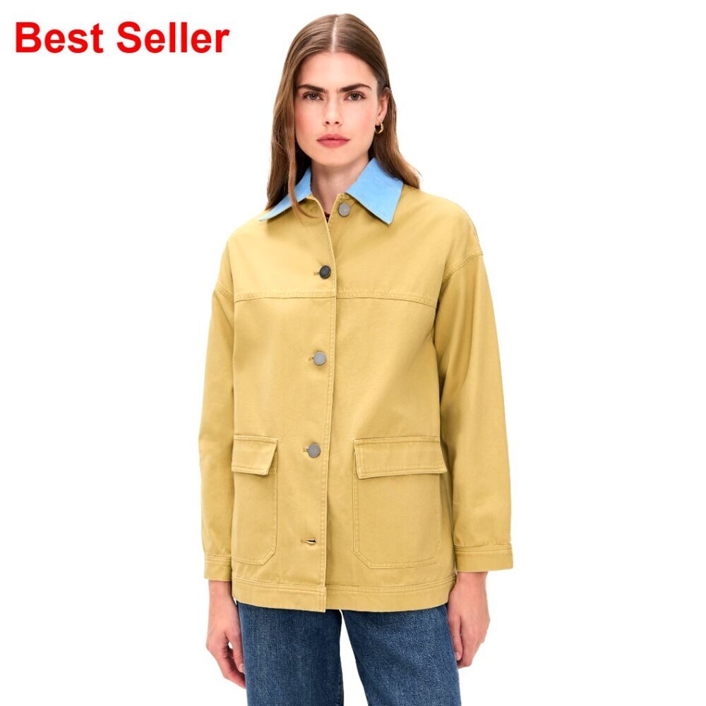 Women's Mid-Length Barn Jacket, Heavyweight Canvas, Corduroy Trim